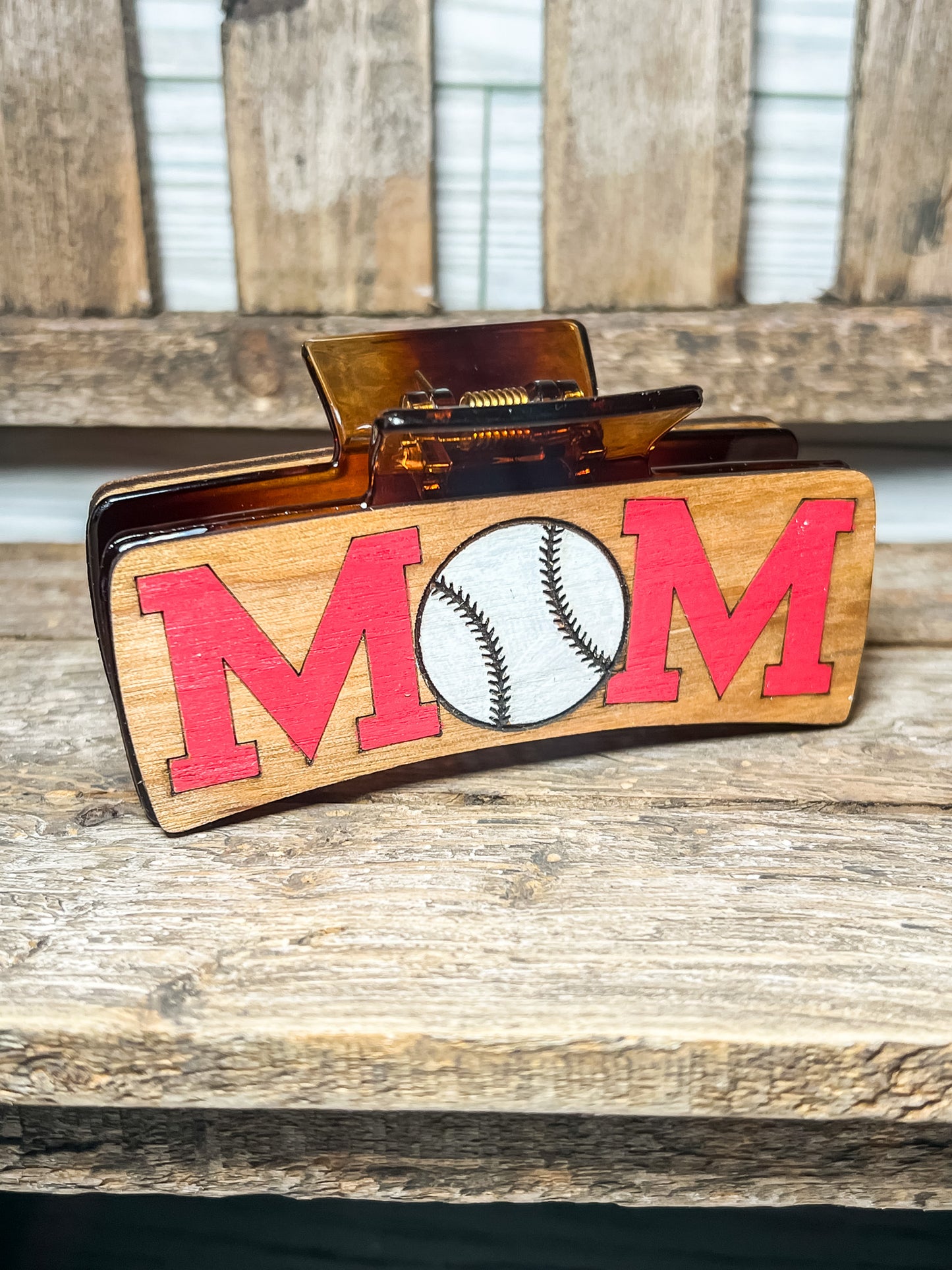 Baseball Mom Hair Clip - Red