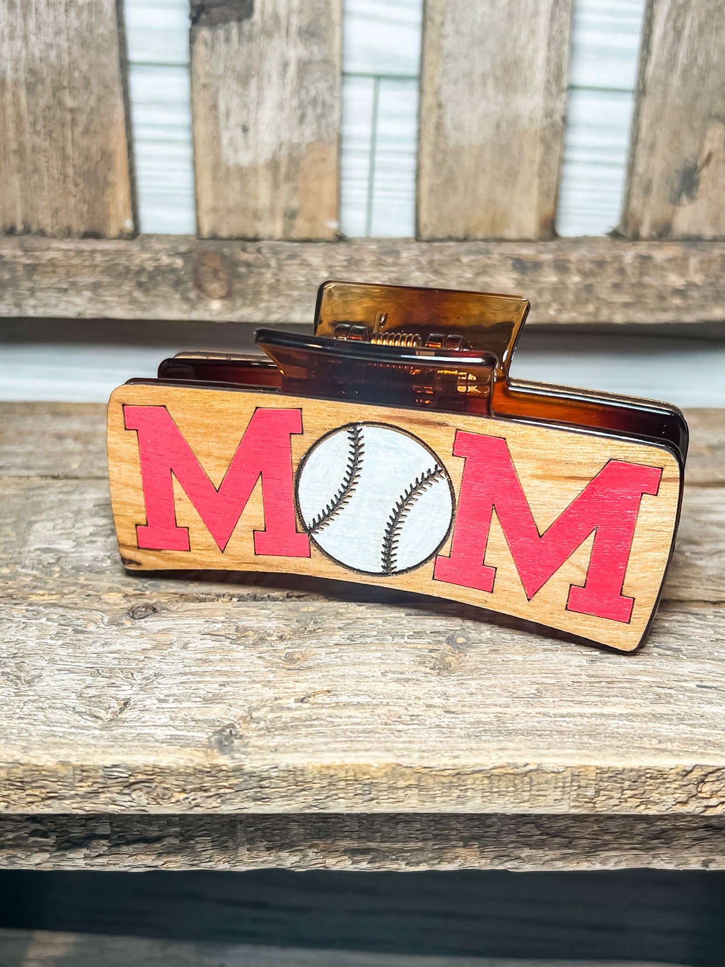 Baseball Mom Hair Clip - Red