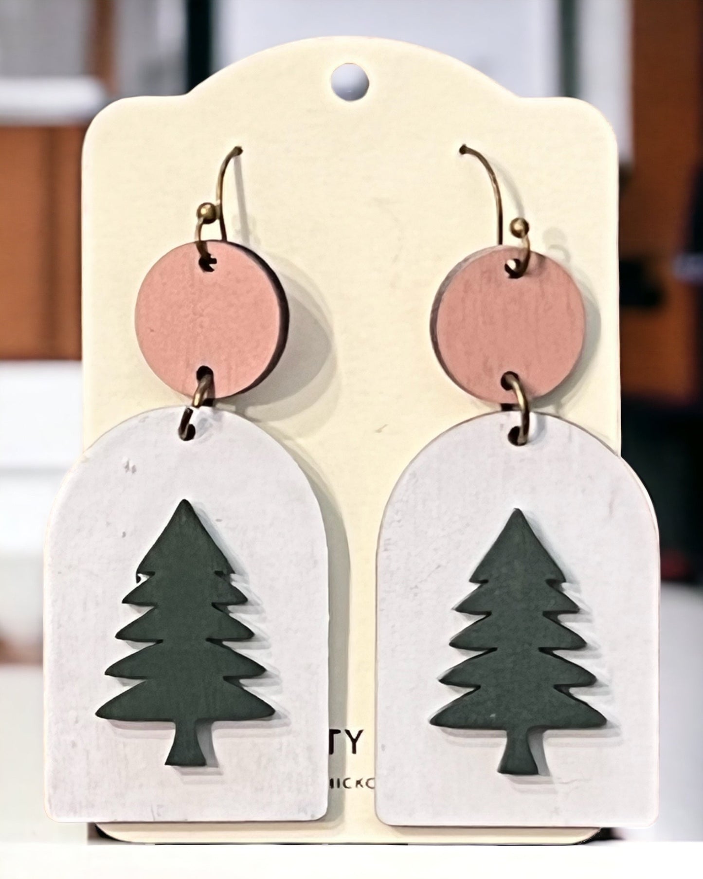Raised Christmas Tree Dangle Earrings