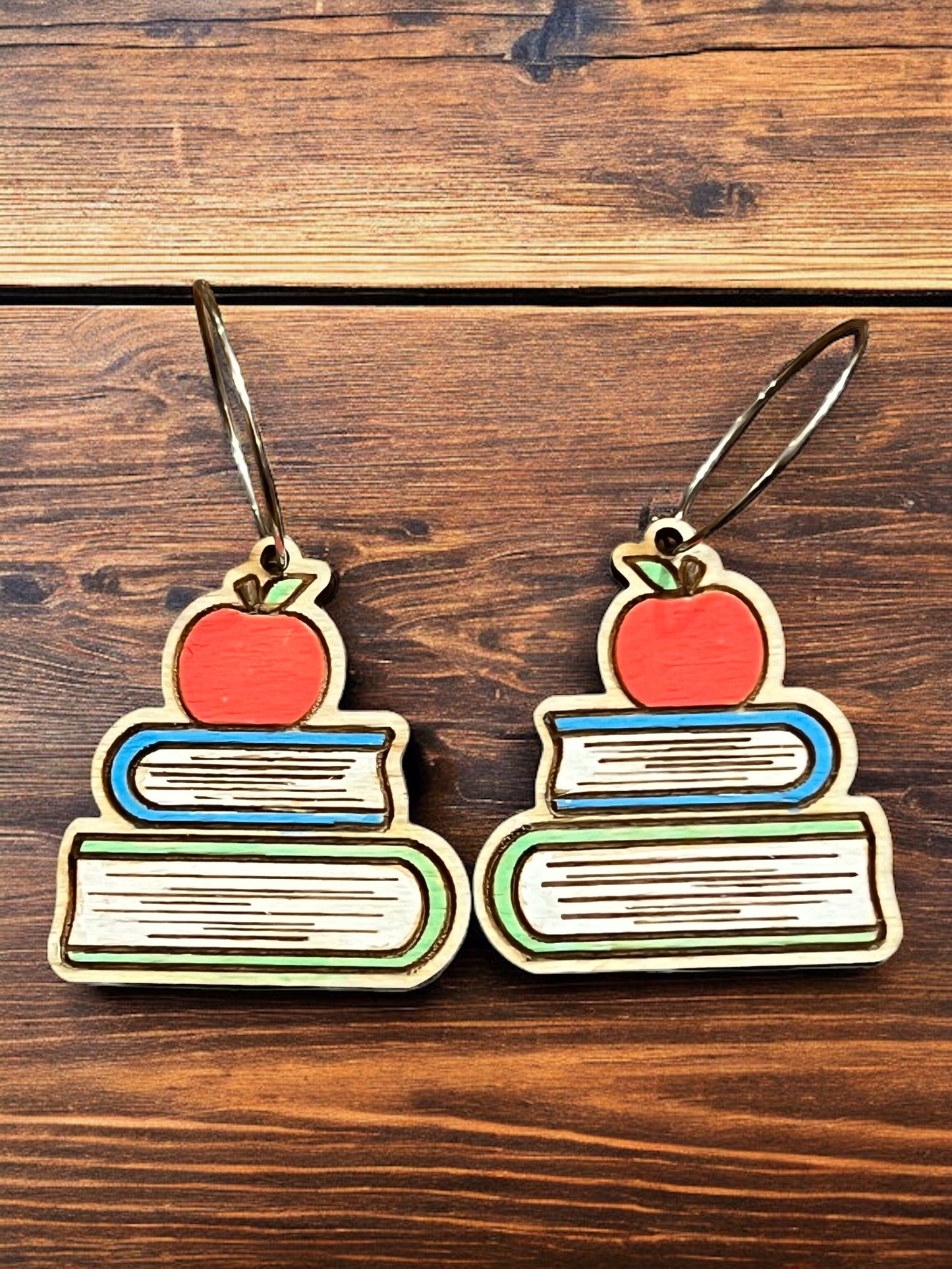 Teacher Earrings | Stack of Books with Apple