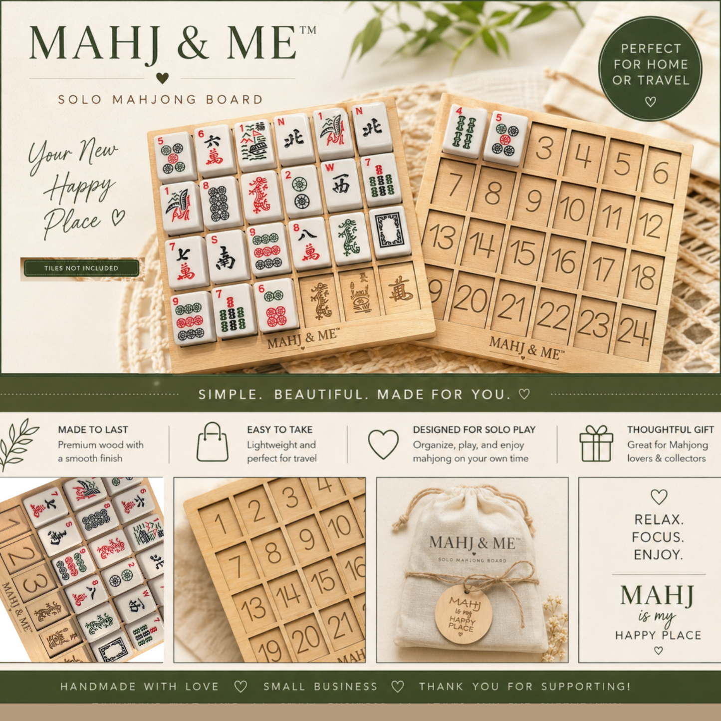 Solo Mahjong Game – American Mah Jong Solitaire Board, Mahj Practice Game, Travel Mah Jongg Game