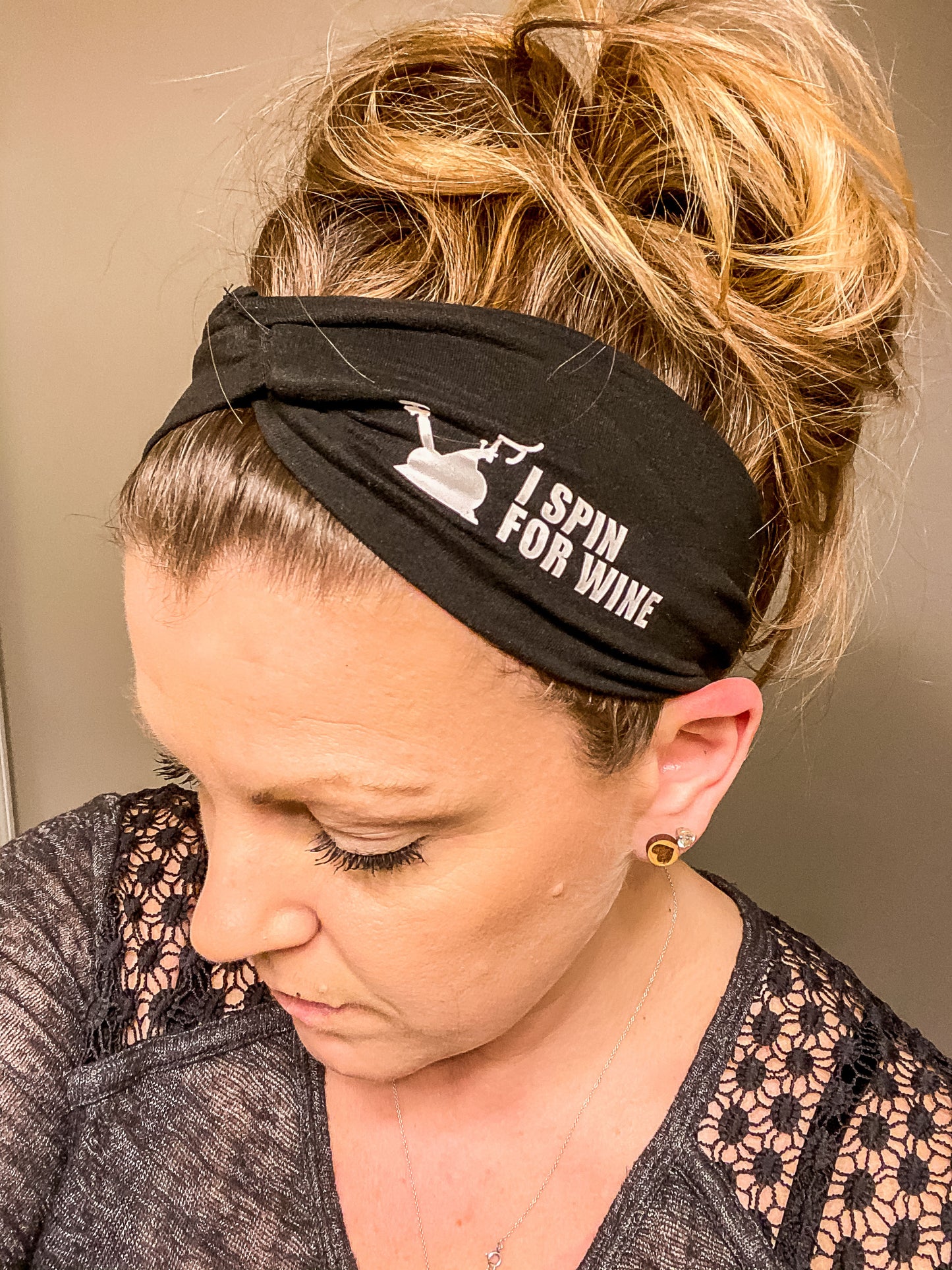 Turban Knot Headband - I spin for wine - Peloton - Spinning
