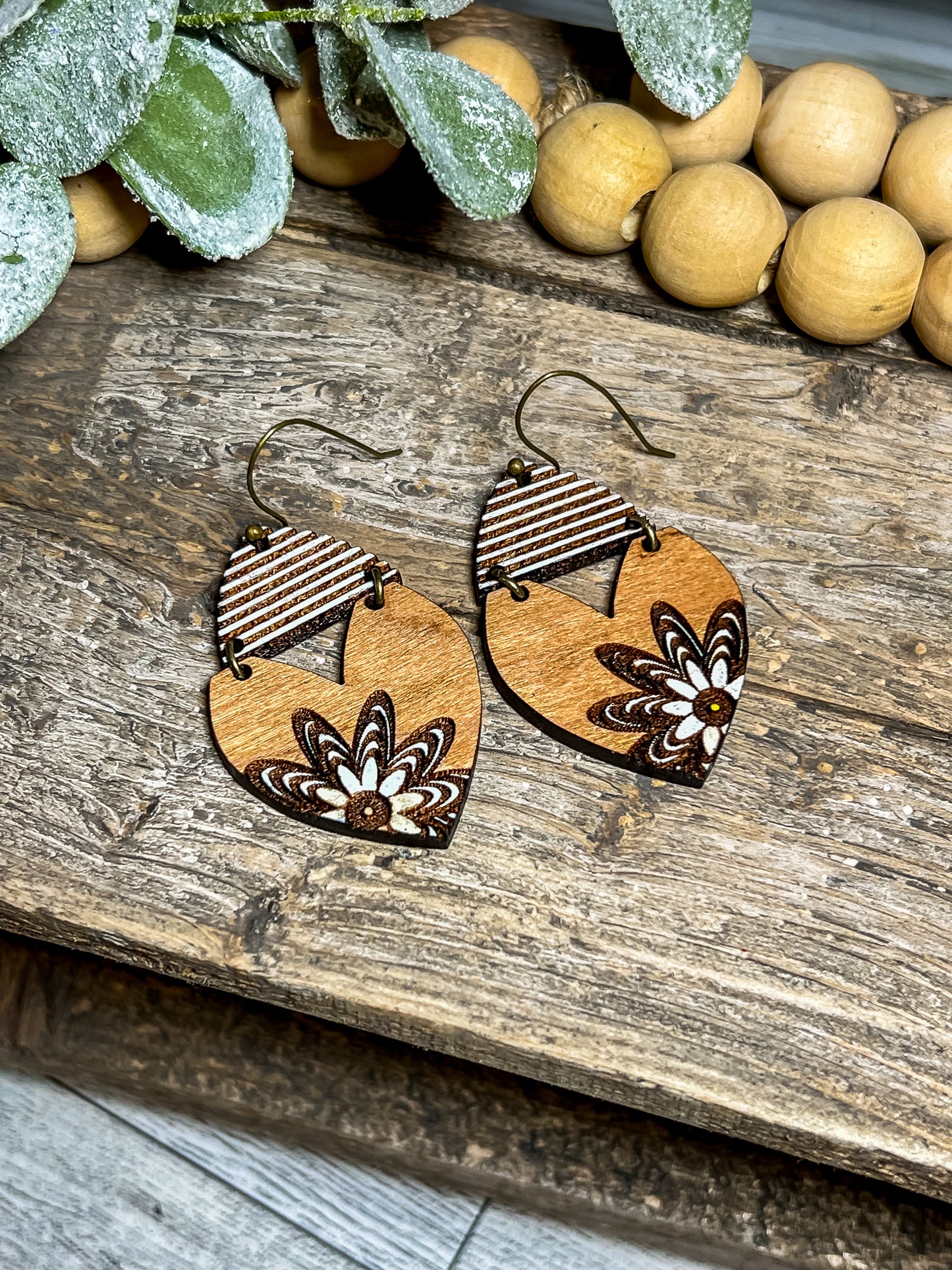 Striped Floral Dangle with Painted Flower