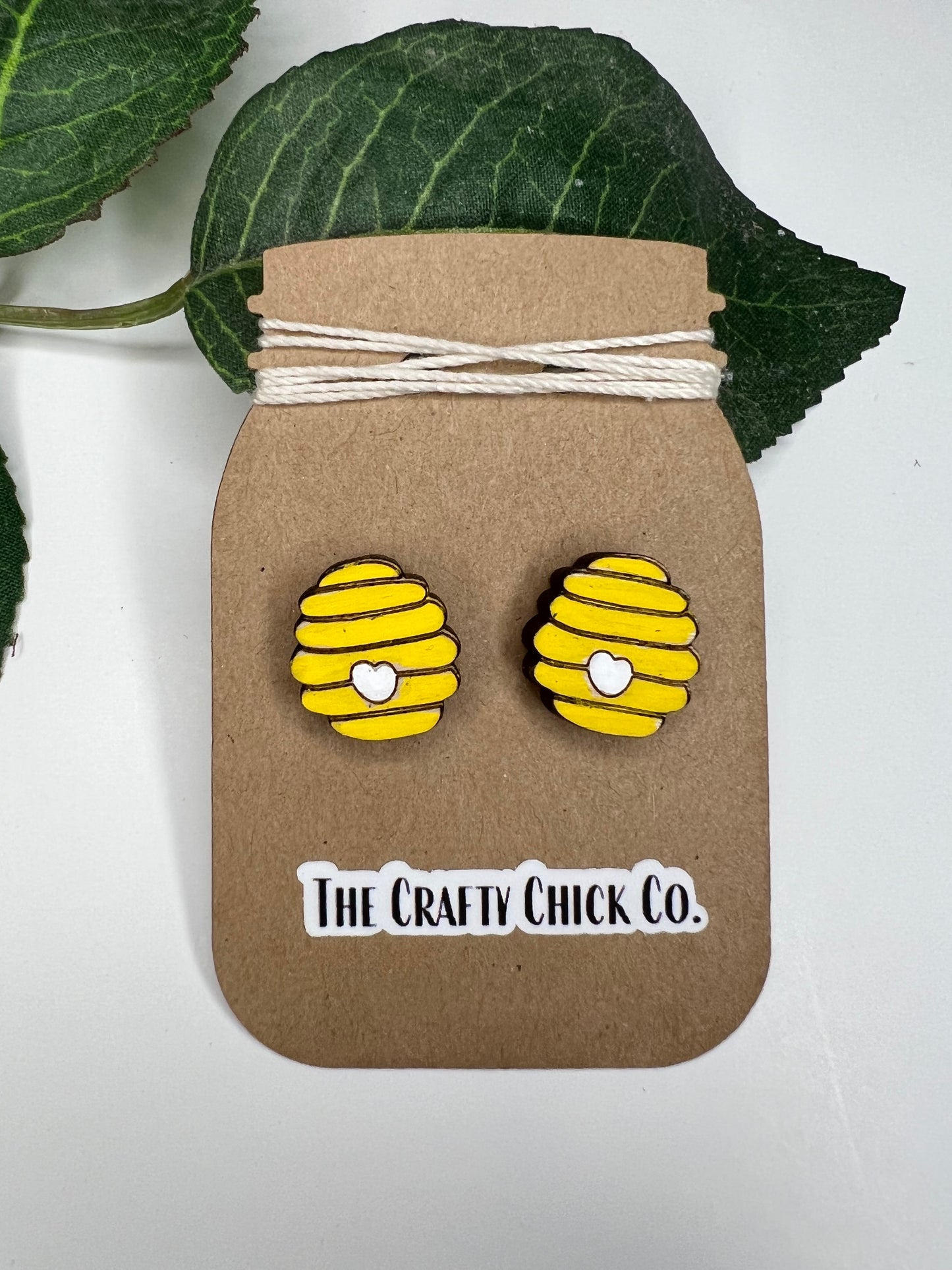 Handmade Beehive Wooden Stud Earrings