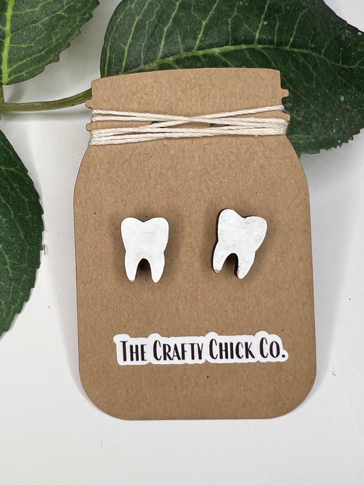 Handmade Tooth Wooden Earring Studs
