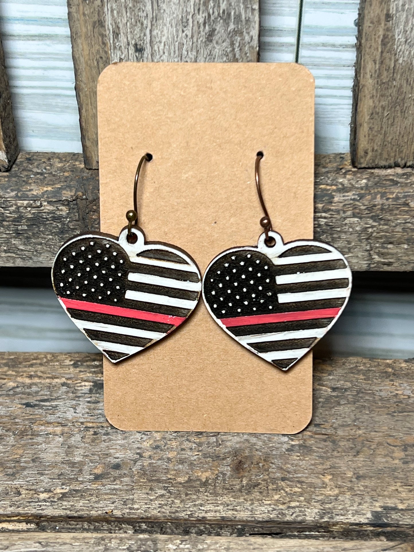 American Flag Heart | Thin Red Line | Firefighter Dangles