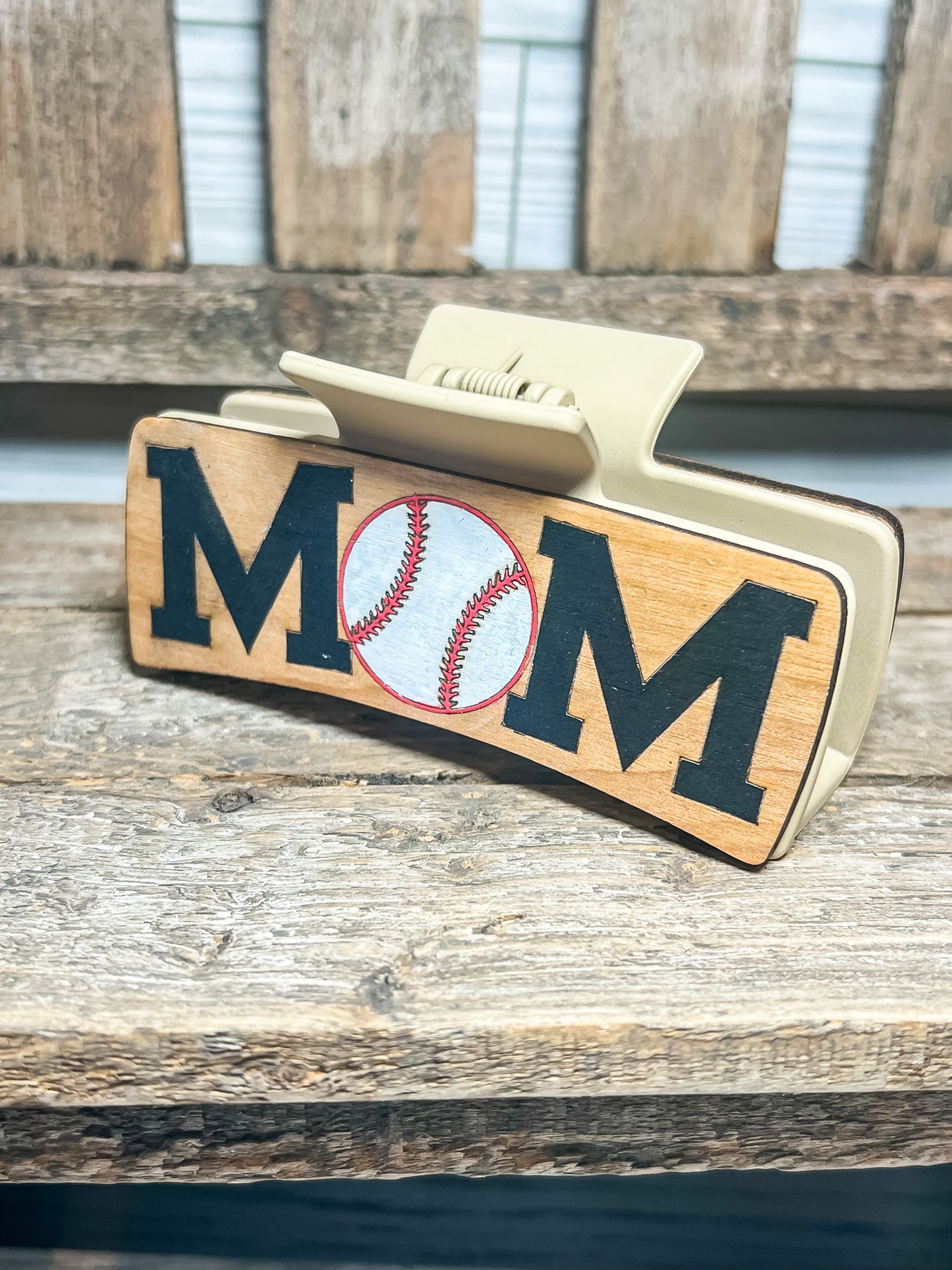 Baseball Mom Hair Clip - Black