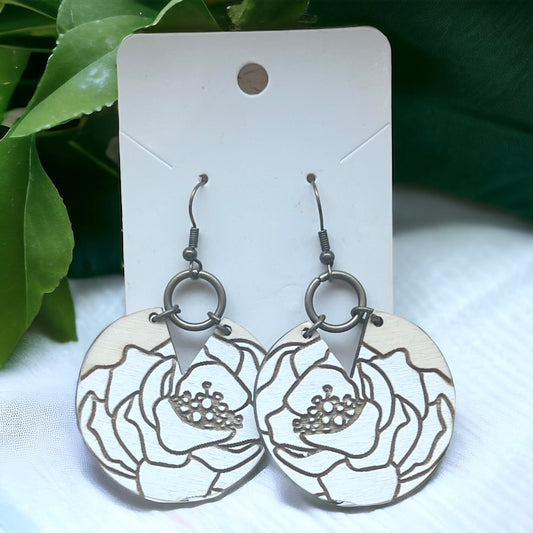 Hand painted peony earrings