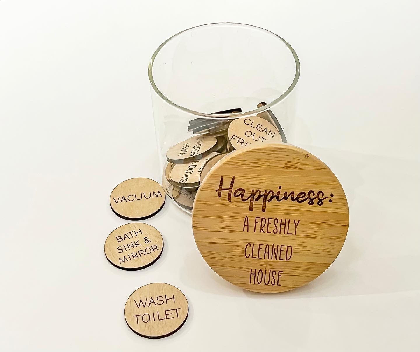 Happiness: A Freshly Clean House-Daily Chore Jar, personalized gift, birthday, anniversary, wedding, Easter, kids Chore Jar, gifts for her, gifts for him