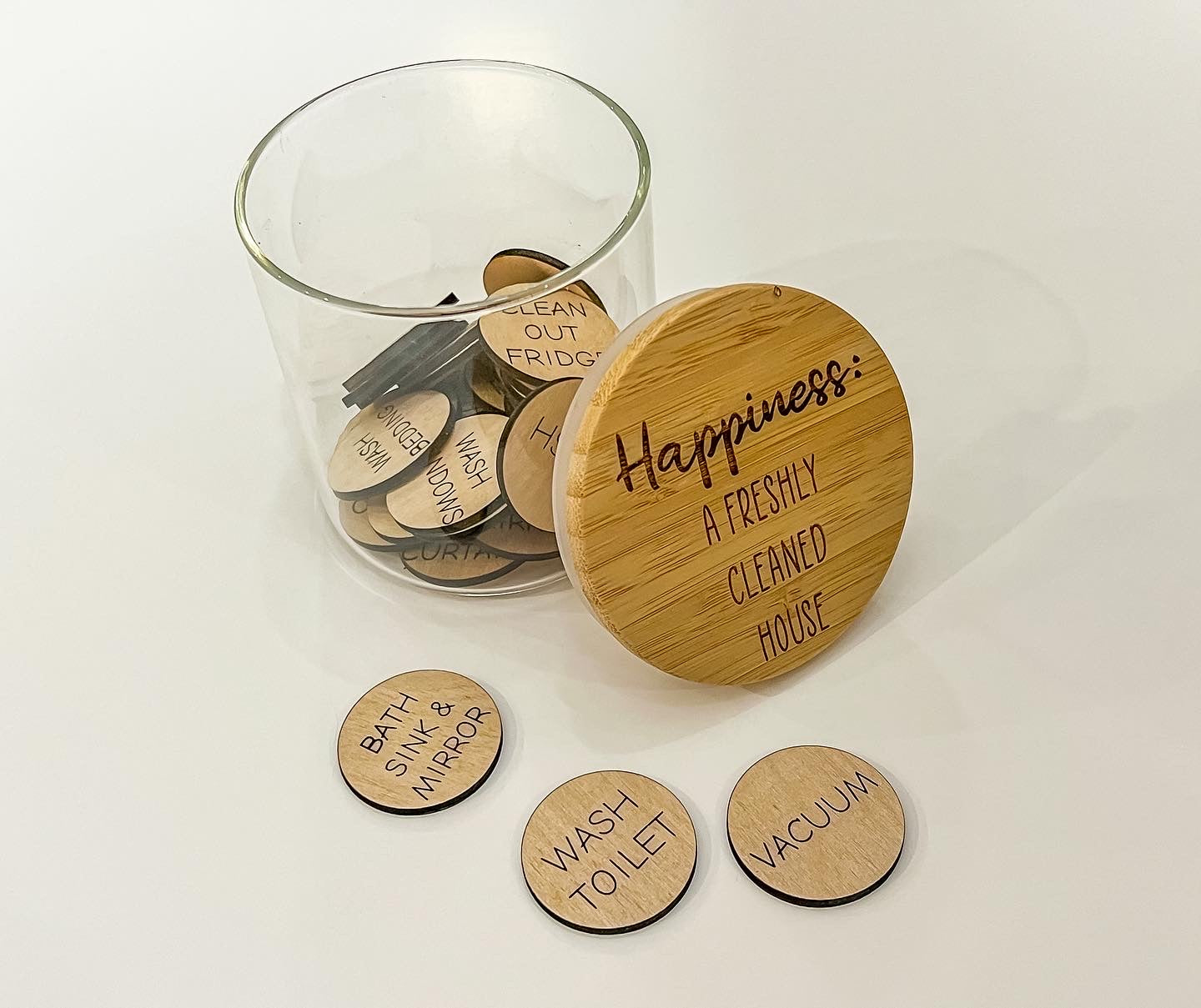 Happiness: A Freshly Clean House-Daily Chore Jar, personalized gift, birthday, anniversary, wedding, Easter, kids Chore Jar, gifts for her, gifts for him