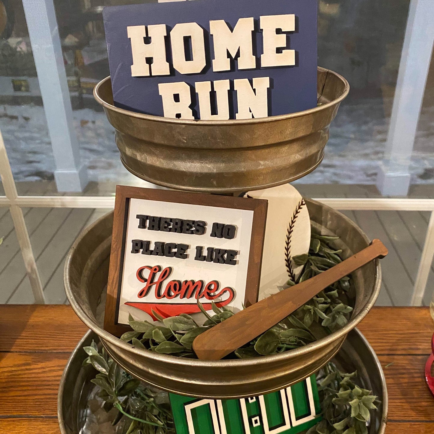 Baseball Themed Tiered Tray Decor