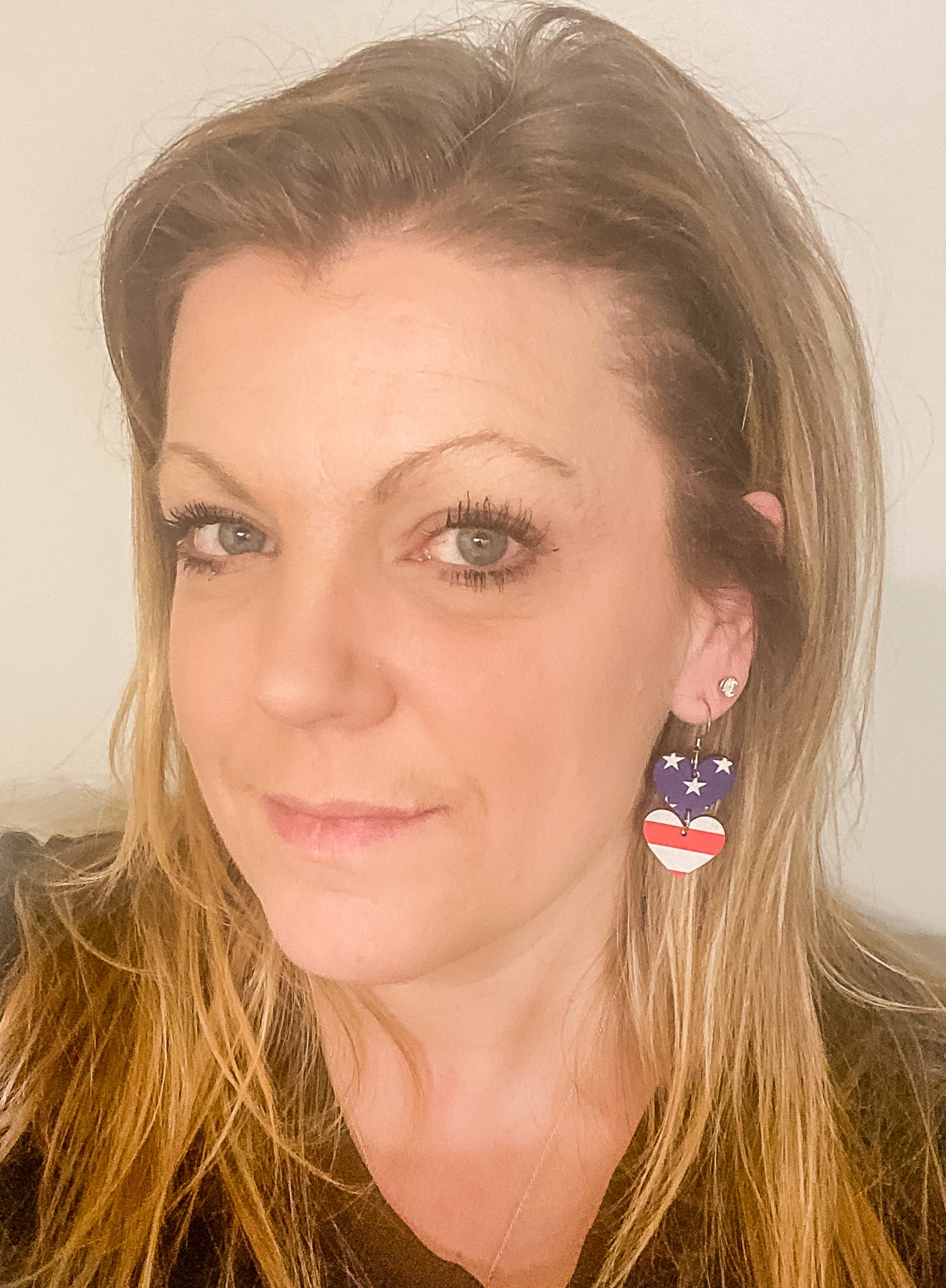 Flag Heart Earrings - Stars and Stripes - Wood