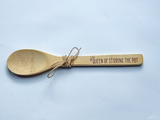 Queen of Stirring the Pot engraved Bamboo Wooden Spoon