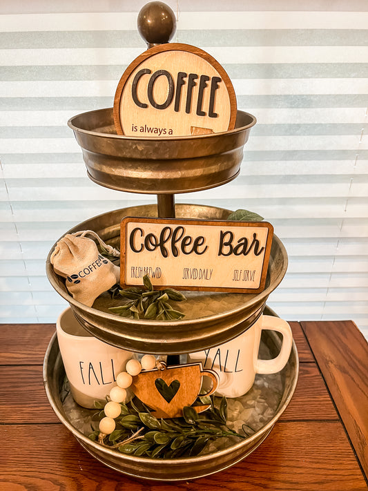 Coffee Bar Themed Tiered Tray Decor