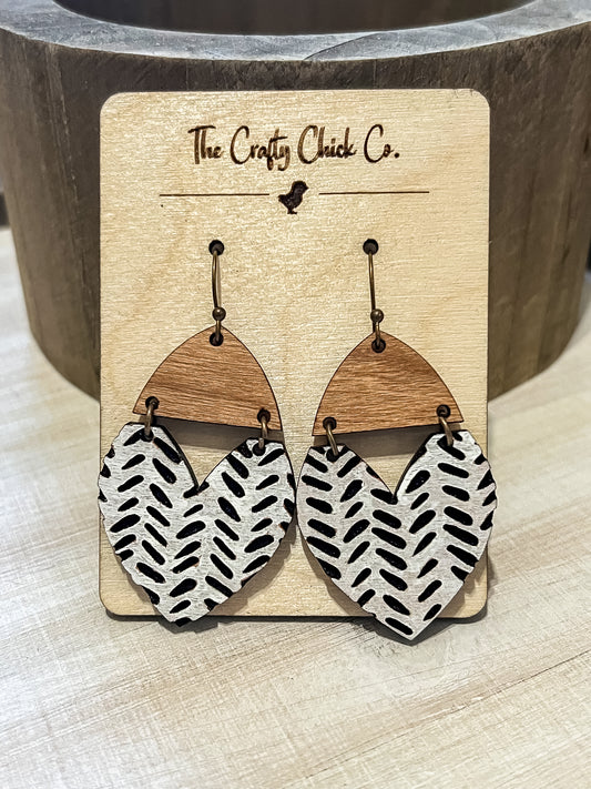 BOHO Wood Hand Painted Heart Dangle Earrings