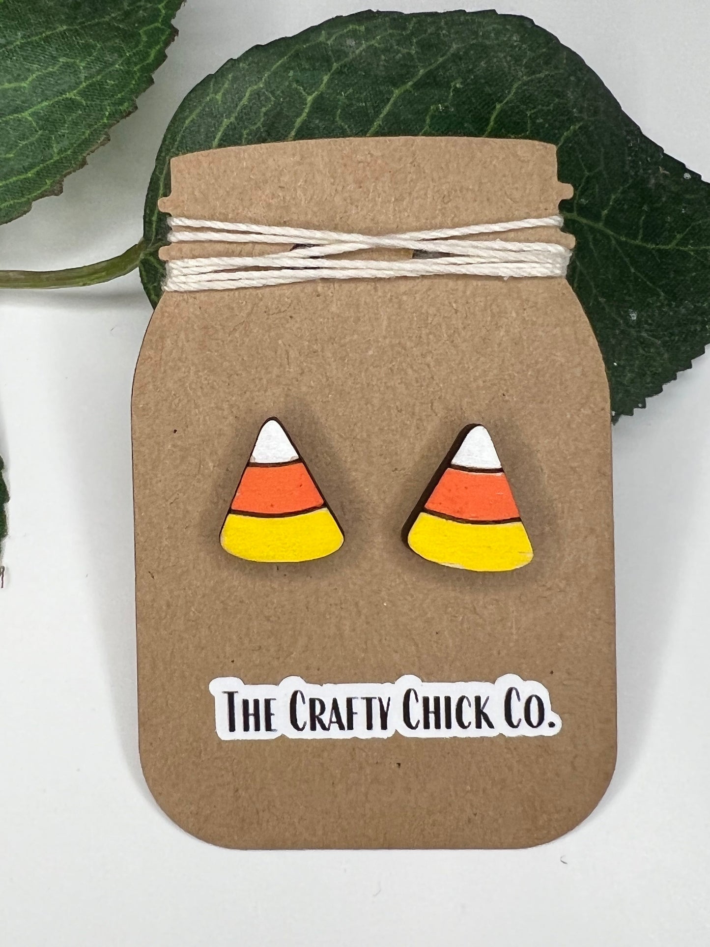 Candy Corn Handmade Wooden Earring Studs