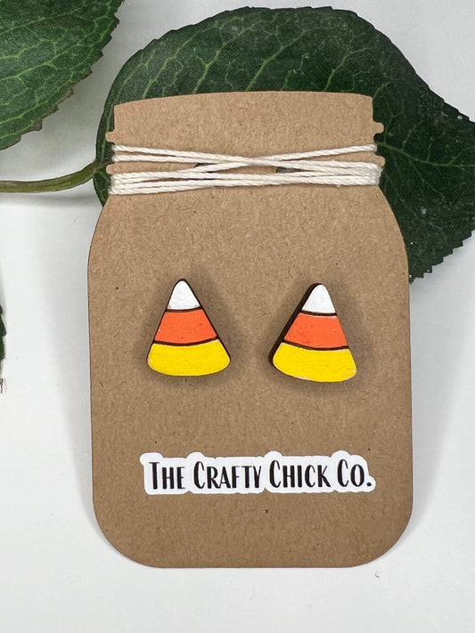 Candy Corn Handmade Wooden Earring Studs